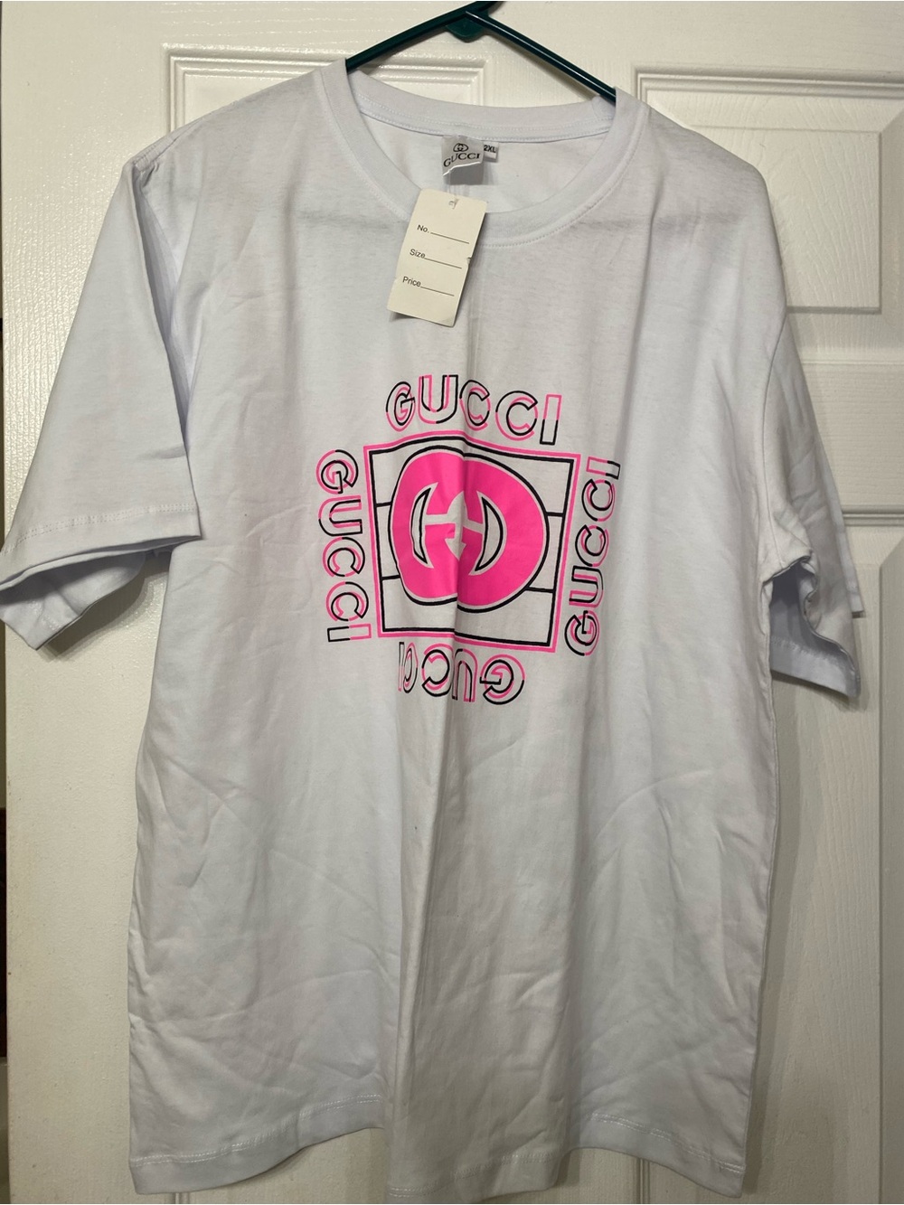 White T-Shirt with Pink Logo